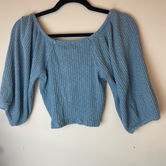 Urban Outfitters Womens Top Size L Blue Stretch Knit Deep V Neck Lena Twist Crop - Picture 6 of 9